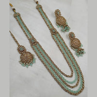 NAFJ Mehndi Plated Crystal Stone And Beads Long Necklace Set