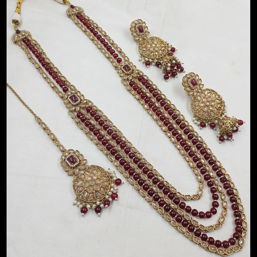 NAFJ Mehndi Plated Crystal Stone And Beads Long Necklace Set