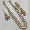 NAFJ Mehndi Plated Crystal Stone And Beads Long Necklace Set