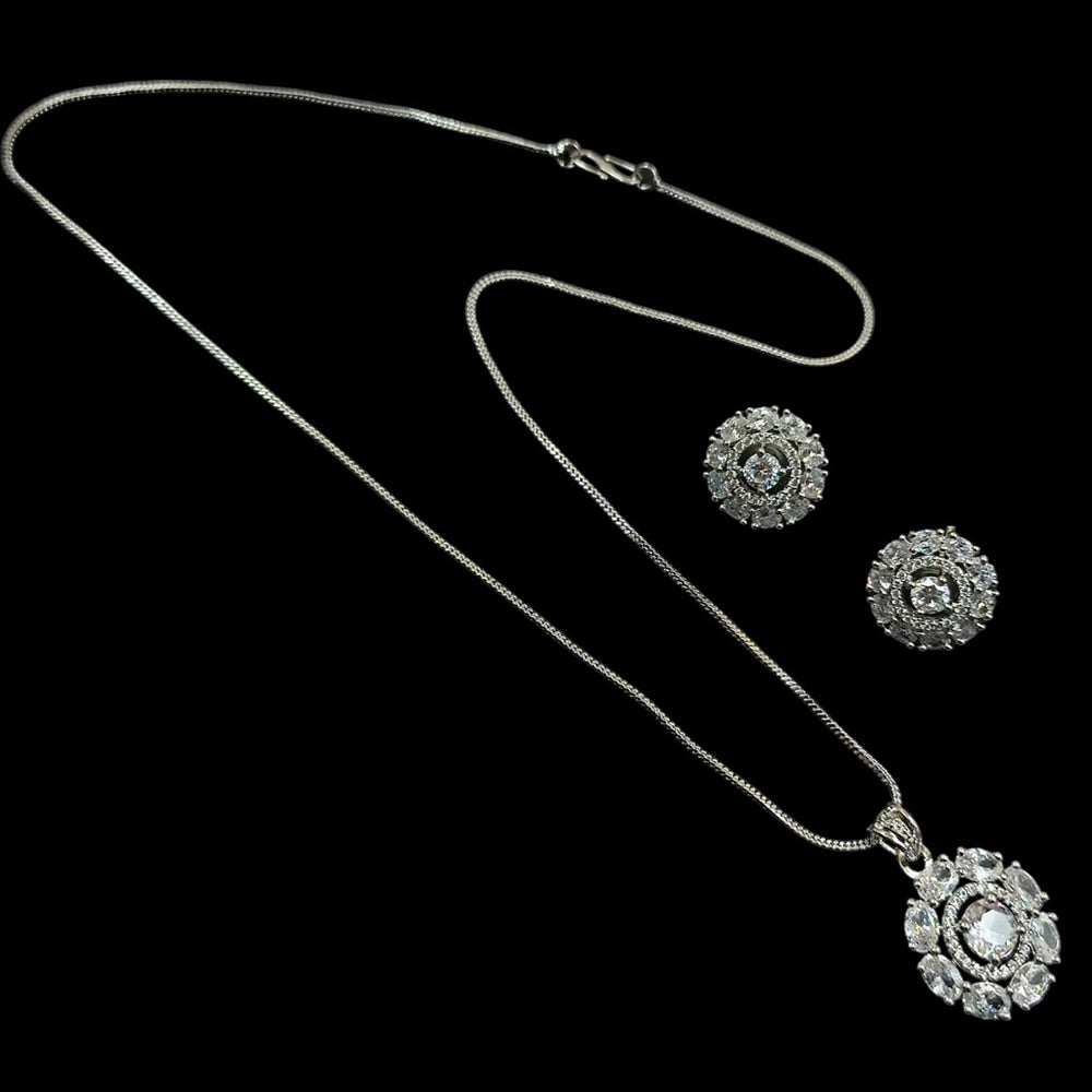 NAFJ Silver Plared American Diamond Chain Pendant Set