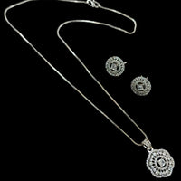 NAFJ Silver Plared American Diamond Chain Pendant Set