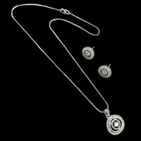 NAFJ Silver Plared American Diamond Chain Pendant Set