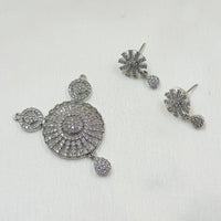 NAFJ Silver Plated American Diamond Pendant Set