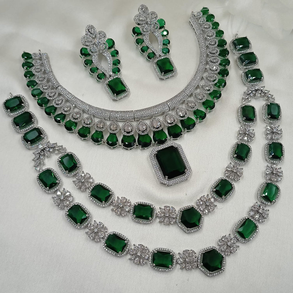 NAFJ Silver Plated American Diamond Necklace Combo