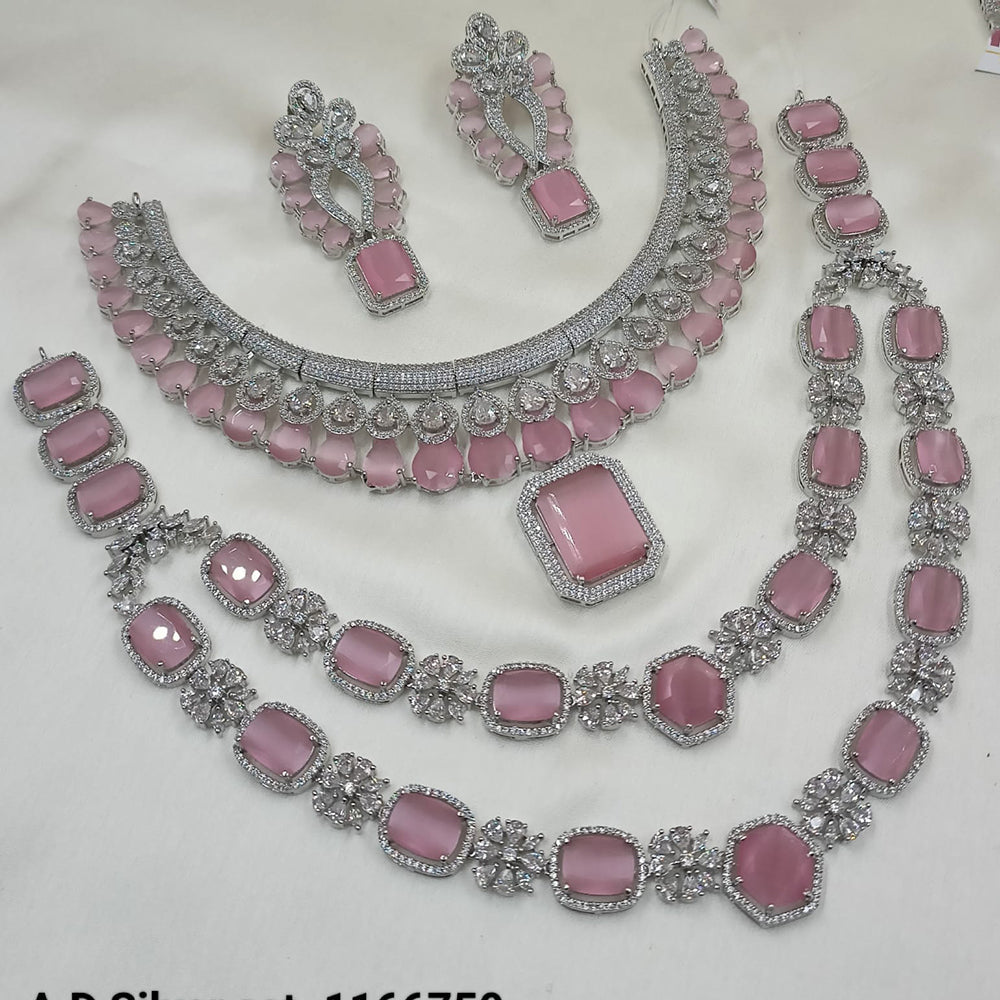 NAFJ Silver Plated American Diamond Necklace Combo