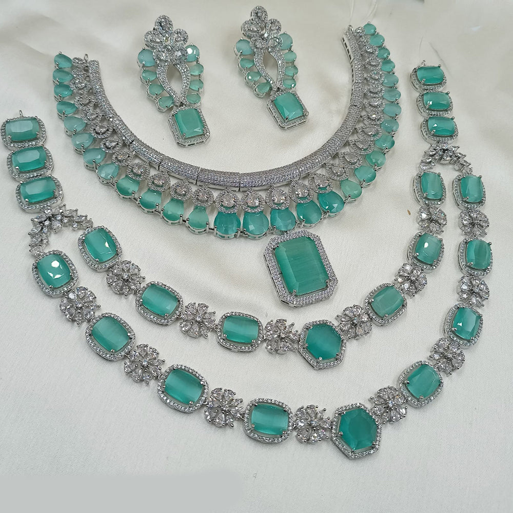 NAFJ Silver Plated American Diamond Necklace Combo