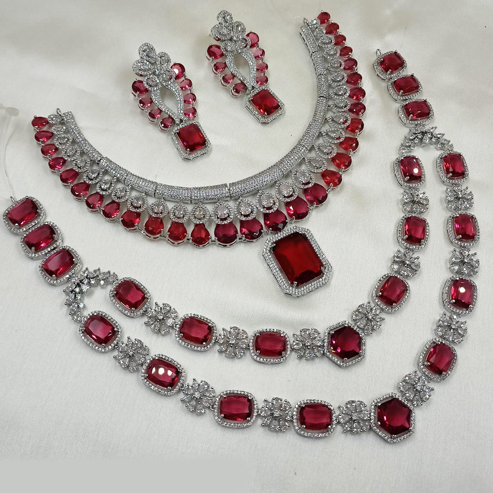 NAFJ Silver Plated American Diamond Necklace Combo