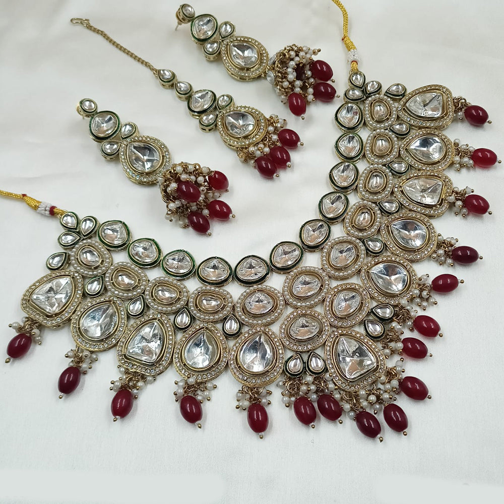 NAFJ Gold Plated Kundan And BeadsNecklace Set