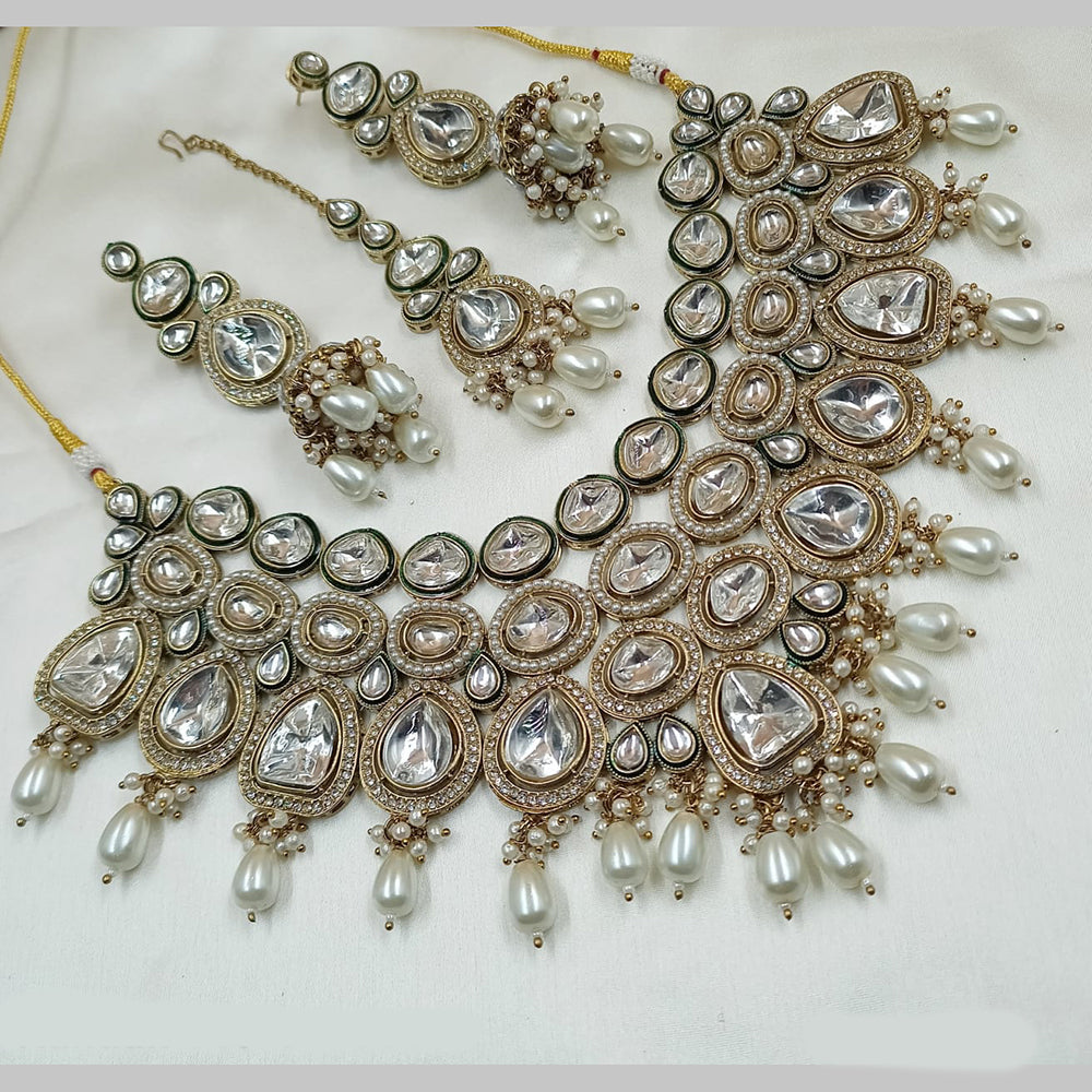 NAFJ Gold Plated Kundan And BeadsNecklace Set