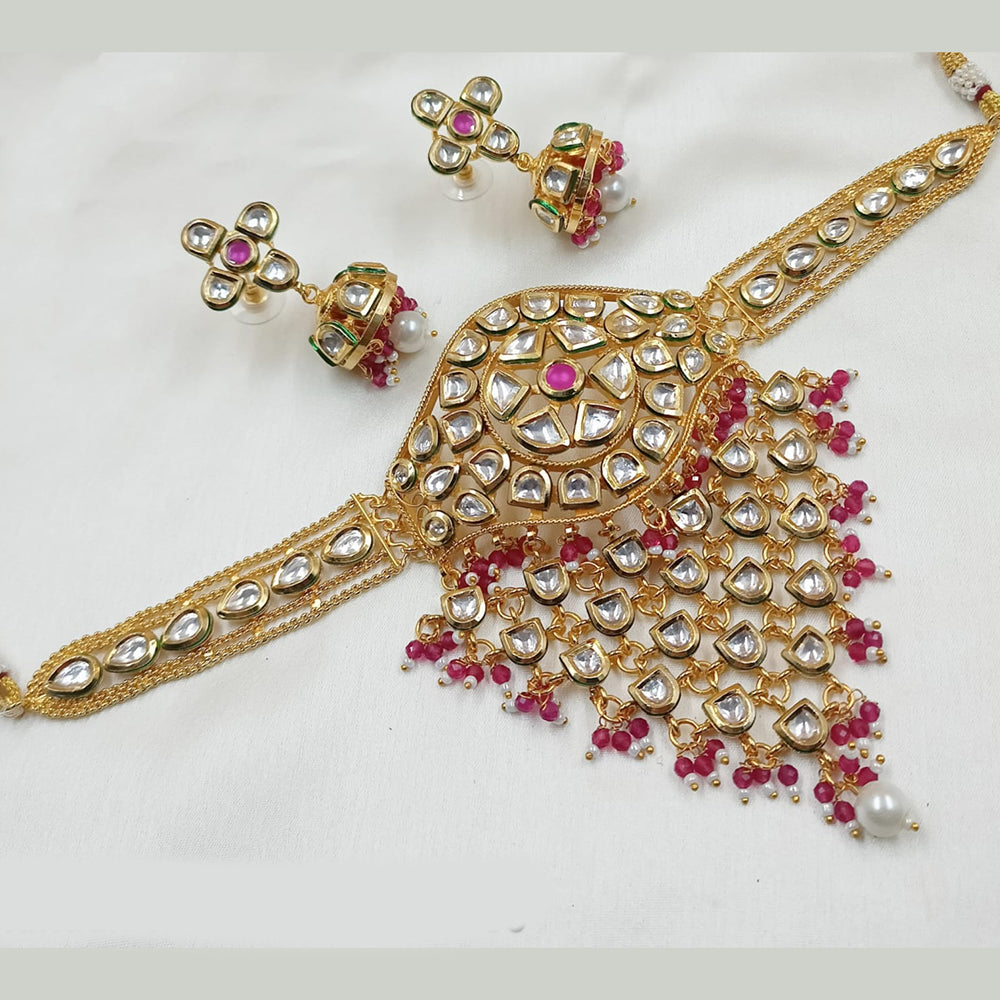 NAFJ Gold Plated Kundan And Beads Necklace Set
