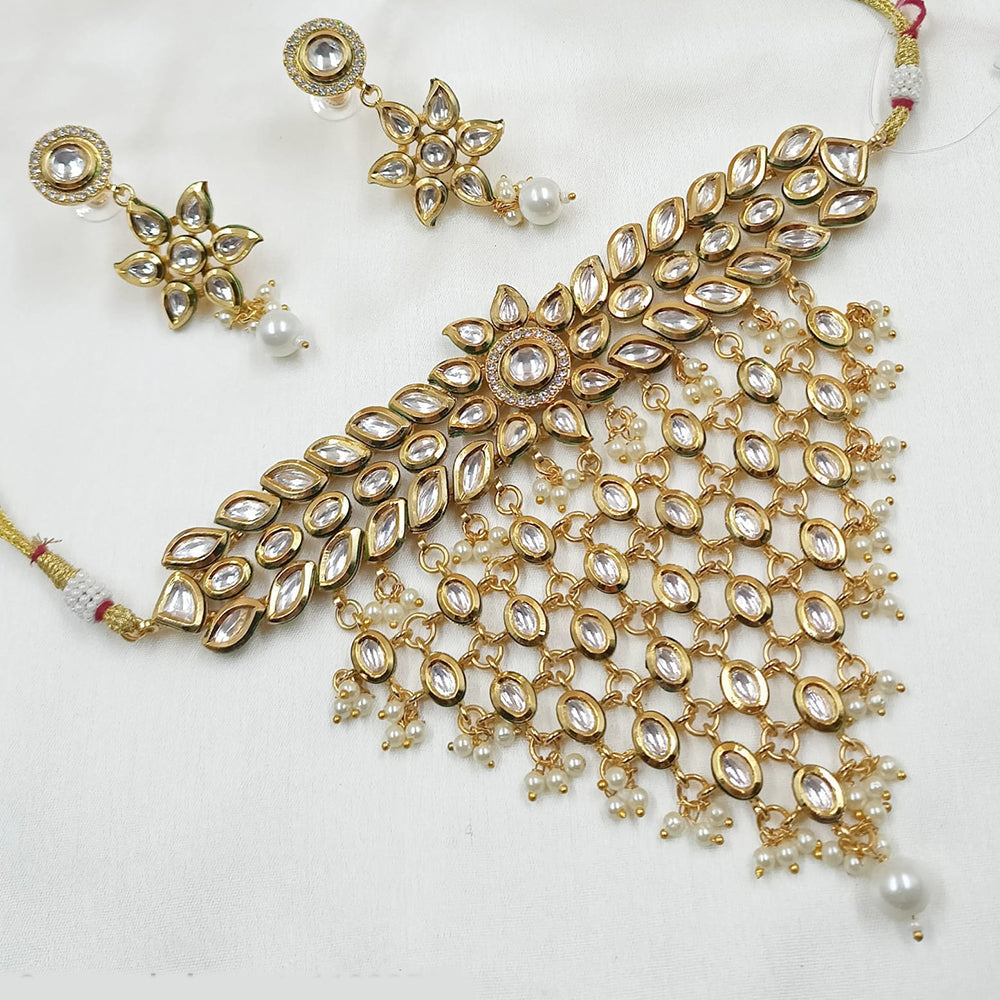 NAFJ Gold Plated Kundan And Beads Necklace Set