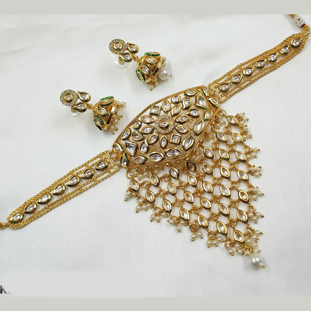 NAFJ Gold Plated Kundan And Beads Necklace Set