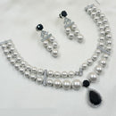 NAFJ Silver Plated Traditional American Diamond And Pearl Look Necklace Set