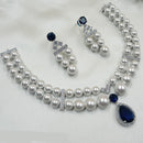 NAFJ Silver Plated Traditional American Diamond And Pearl Look Necklace Set