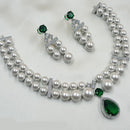 NAFJ Silver Plated Traditional American Diamond And Pearl Look Necklace Set