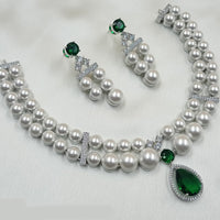 NAFJ Silver Plated Traditional American Diamond And Pearl Look Necklace Set