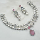 NAFJ Silver Plated Traditional American Diamond And Pearl Look Necklace Set
