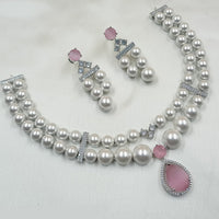 NAFJ Silver Plated Traditional American Diamond And Pearl Look Necklace Set