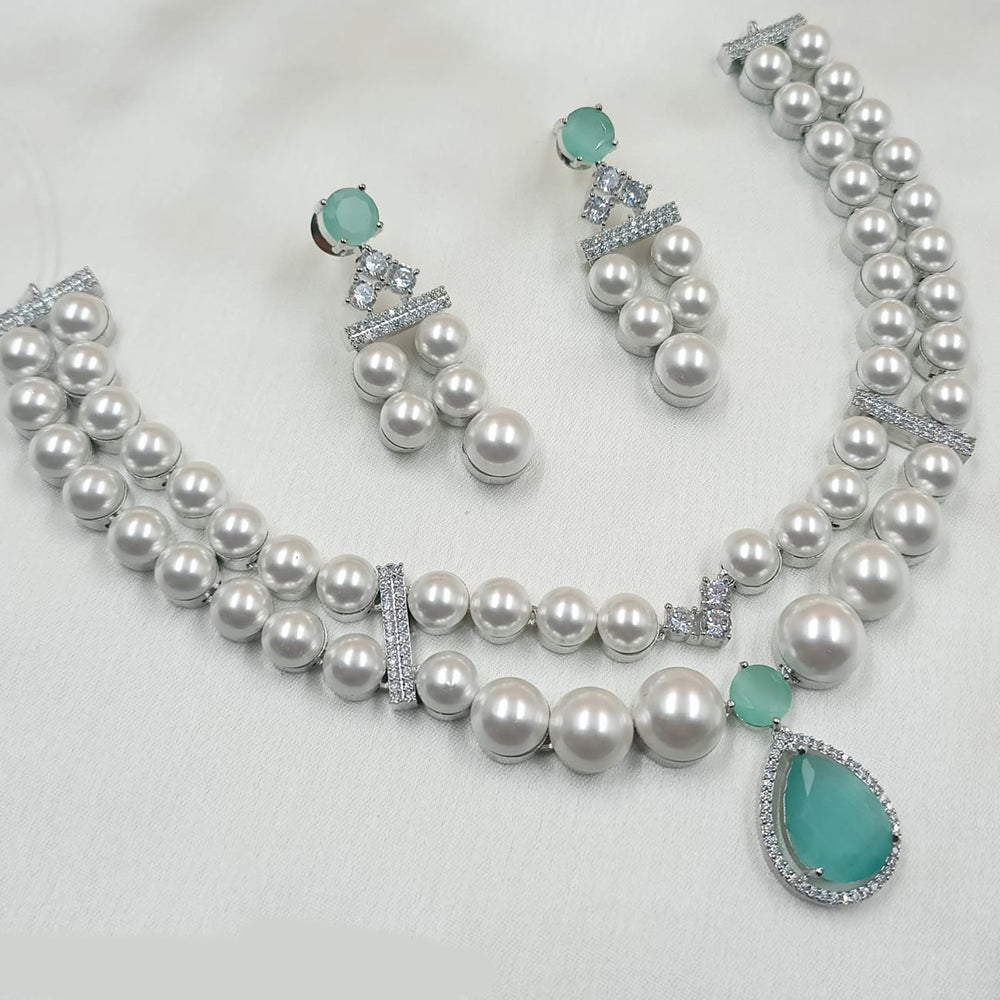 NAFJ Silver Plated Traditional American Diamond And Pearl Look Necklace Set