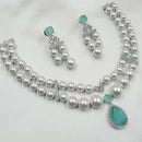 NAFJ Silver Plated Traditional American Diamond And Pearl Look Necklace Set