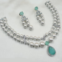 NAFJ Silver Plated Traditional American Diamond And Pearl Look Necklace Set