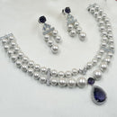 NAFJ Silver Plated Traditional American Diamond And Pearl Look Necklace Set