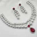 NAFJ Silver Plated Traditional American Diamond And Pearl Look Necklace Set