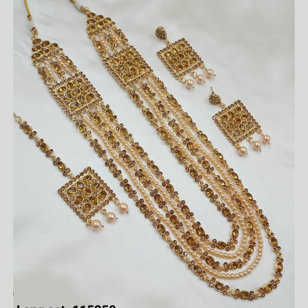 NAFJ Gold Plated Pearl And Beads Long  Necklace Set