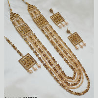 NAFJ Gold Plated Pearl And Beads Long  Necklace Set