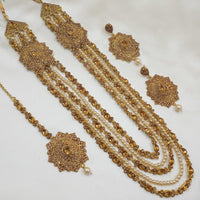 NAFJ Gold Plated Pearl And Beads Long  Necklace Set