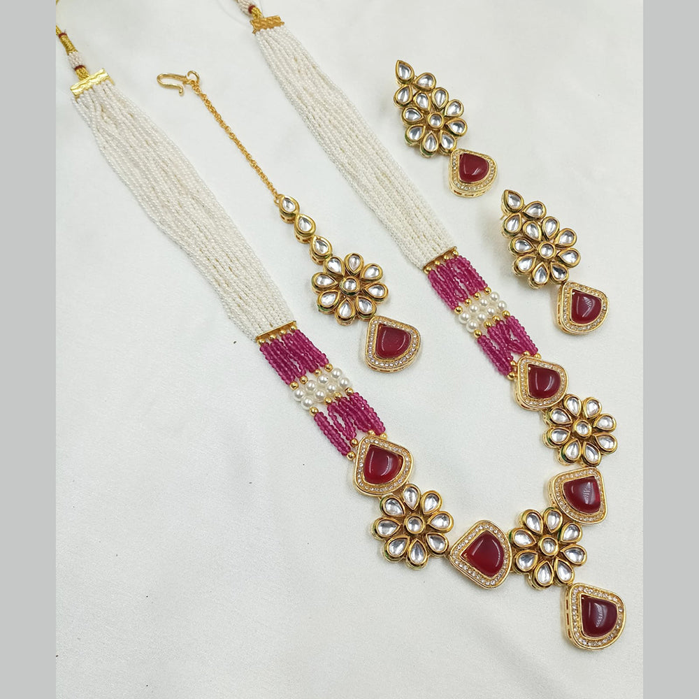 NAFJ Gold Plated Kundan And Pearl Necklace Set