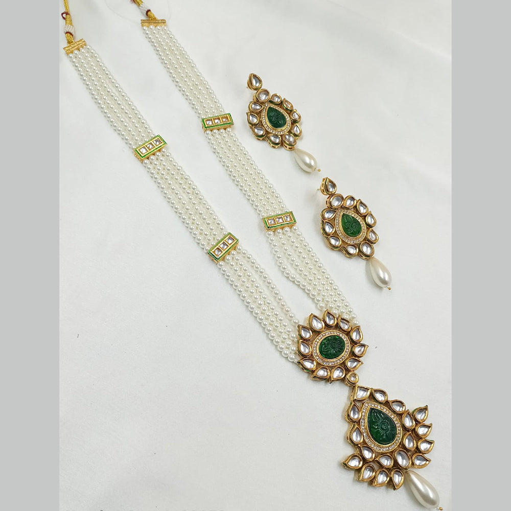 NAFJ Gold Plated Kundan And Pearl Necklace Set