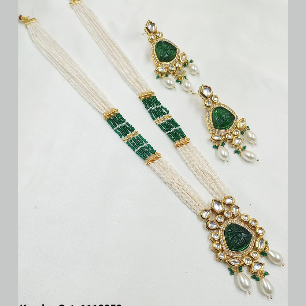 NAFJ Gold Plated Kundan And Pearl Long Necklace Set