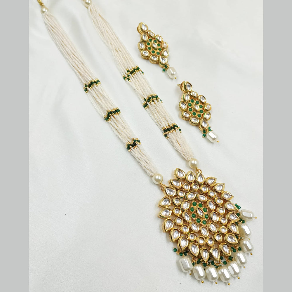 NAFJ Gold Plated Kundan And Pearl Long Necklace Set