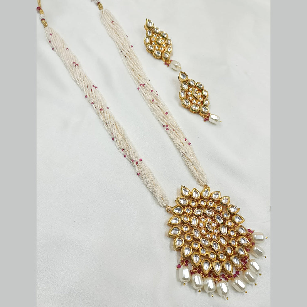 NAFJ Gold Plated Kundan And Pearl Long Necklace Set