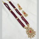 NAFJ Gold Plated Kundan And Beads Long Necklace Set