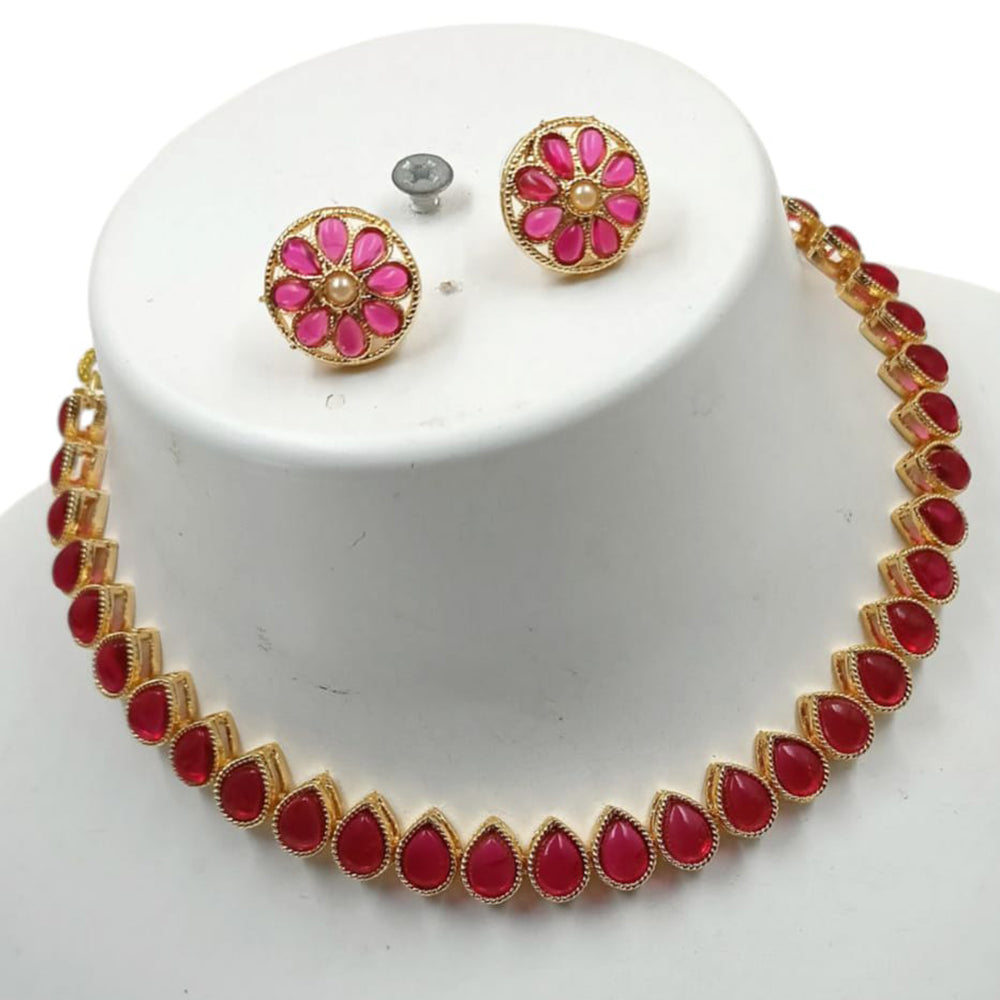 NAFJ Gold Plated Kundan Stone Necklace Set
