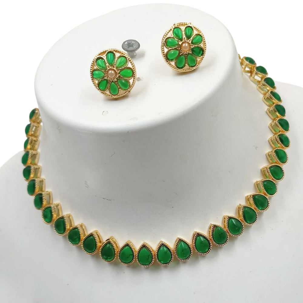 NAFJ Gold Plated Kundan Stone Necklace Set