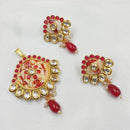 NAFJ Gold Plated Kundan And Meenakari Pendant Set