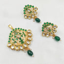 NAFJ Gold Plated Kundan And Meenakari Pendant Set