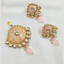 NAFJ Gold Plated Kundan And Meenakari Pendant Set
