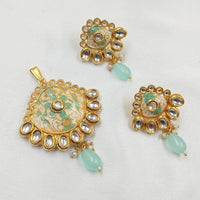 NAFJ Gold Plated Kundan And Meenakari Pendant Set