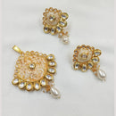NAFJ Gold Plated Kundan And Meenakari Pendant Set