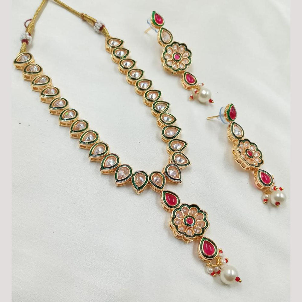 NAFJ Gold Plated Crystal Stone And Pearl Necklace Set