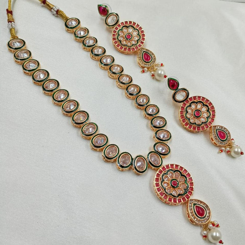 NAFJ Gold Plated Crystal Stone And Pearl Necklace Set