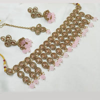 NAFJ Gold Plated Crystal Stone And Beads Choker Necklace Set