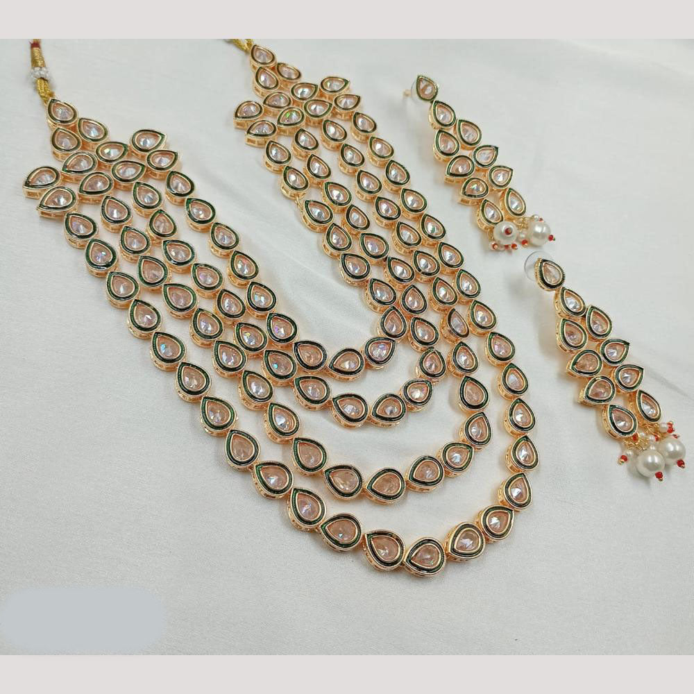 NAFJ Gold Plated Crystal Stone And Pearl Necklace Set