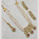 NAFJ Gold Plated Crystal Stone And Pearl Necklace Set