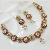 NAFJ Gold Plated Pota Stone And Pearl Necklace Set