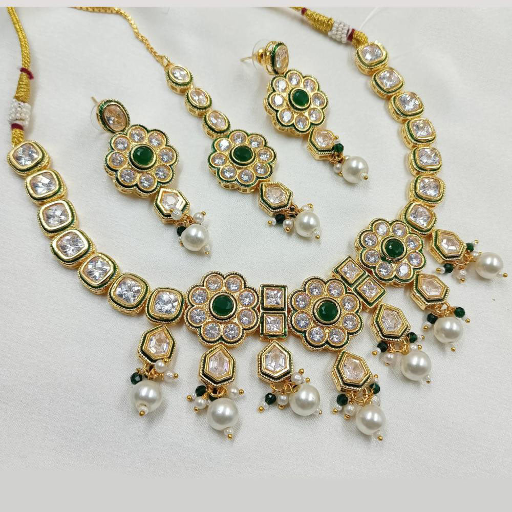 NAFJ Gold Plated Crystal Stone And Pearl Necklace Set